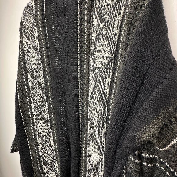 LA Hearts Black Gray and Cream Striped Knit Long Line Open Cardigan Sweater OS - Picture 5 of 12